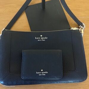 Kate Spade Black pebble  Leather Crossbody Bag and small wallet
